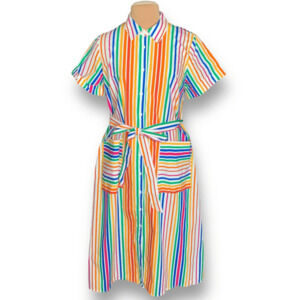 Christopher John Rogers x Target Rainbow Stripe Midi Shirt Dress Size 14 NWT